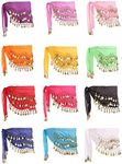 Zhanmai 12 Pieces Belly Dance Hip Scarf for Belly Dancer 12 Colors Waist Chain Dance Hip Scarf Belt with Dangling Coins, Gold Coins, as the pictures shown