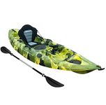 Bluewave Crest Solo Fishing Kayak – Single Sit On Top Kayak with 5 Rod Holders, 2 Storage Hatches, Padded Seat & Paddle (Army Camo)
