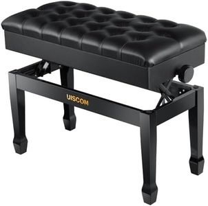 UISCOM Adjustable Duet Piano Bench with Storage - Heavy Duty Wooden Double Keyboard Piano Stool Chair Seat with PU Leather Padded Cushion (Black)