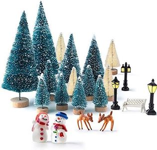 KUUQA Mini Christmas Trees Bottle Brush Trees with Snowmen Reindeer, 31Pcs Christmas Village Sets Village Accessories Ornaments for Christmas Decorations Indoor Village Display Platforms Winter Decor