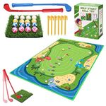 Chipping Golf Game Mat Golf Practice Mats - Includes Chip Mat, 16 Sticky Balls, 6 Piles, 2 Kid Golf Game Club, Improve Golf Skills Set Golf Training Aid Equipment for Indoor Outdoor Game(143cmx97cm)