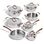 Lagostina Bronzeo Kitchen Pots and Pans Set, Stainless Steel Cookware Set, All Heat Sources, 12-Piece, Silver, Induction Safe, Bronze Riveted Stainless Handles, Oven Safe 400ºF / 204ºC