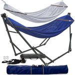 Tranquillo Combo x2 Hammocks with Stand for Outside & Tree Straps, Heavy Duty Hammock with Stand 600lbs for Indoor Outdoor Patio Backyard, x2 Hammocks for 2 Person, Portable Carrying Bags, Blue