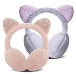 Forreen Ear Muffs Kids, 2 Pieces Ear Warmers Winter Plush Soft Adjustable Earmuff Cute Cartoon Cat Ear Ear Muffs Anti-Cold Ear Covers for Outdoor Activities Winter