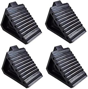 Solid Heavy Duty RV Rubber Wheel Chocks 4 Packs, Premium Rubber Camper Leveling Blocks with Handle and Garage Grip Bottom, Vehicle Wedge for Car, Travel Trailers, Truck, and ATV(4 pcs, Black)