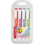 STABILO Highlighter swing cool Pastel - Pack of 4 - Cherry Blossom Pink, Dash of Lime, Cherry Blossom Pink, Cloudy Blue, Mellow Coral Red