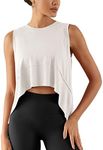 ODODOS Modal Soft Sleeveless Crop Top for Women Athletic Tee Gym Workout Cropped Yoga Tank, White, Small