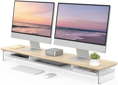 Fenge Réhausseur d'Écran d'Ordinateur 108cm 2 Niveaux Grand Moniteur Stand avec Pied en Acrylique Moderne, Support d'Ordinateur,Moniteurs,TV,PC,Imprimante-Charge de 45kg,Chêne