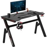 BestOffice Gaming Computer Desk Home Office Desk Extra Large Modern Ergonomic Black PC Carbon Fiber Writing Desk Table with Cup Holder Headphone Hook