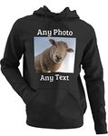 Personalised Photo Hoodie in Black - Same Day Dispatch - Sizes S - XXXL Upload photograph, logo or text - Design your own photo hoodies