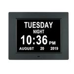 [Auto-Diming Options] Digital Day Calendar Clock Non-Abbreviations Day and Date 8 Alarm Options Battery Backup Dementia Alzheimer Impaired Vision Memory Loss Clocks for Senior Elderly