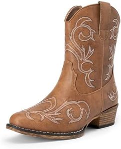 DREAM PAIRS Women's Cowboy Cowgirl Western Boots Embroidered Stitched Ankle Boots Square Toe Chunky Heel Fashion Short Booties with Zipper,Size 9.5,Tan,DWUMAB2511