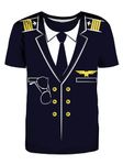 LuckLemocor Mens Role Play Dress Up T Shirt Novelty Funny Halloween Costumes, Pilot Uniform, Large