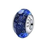 Murano Glass Charms Bead Sterling Silver Core Charms For Pandora Charm Bracelets (Blue Glass Bead)