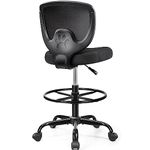 Primy Office Drafting Chair, Ergonomic Tall Desk Chair with Adjustable Height and Footrest Ring, Armless Mid-Back Standing Computer Chair Executive Rolling Breathable Mesh Chair for Art Home Office