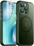 SPIDERCASE Designed for iPhone 15 Pro Max Case, Magnetic Translucent [2 Tempered Glass Screen Protector] [Full Camera Protection] Anti-Fingerprint Anti-Scratch for iPhone 15 Pro Max 6.7”, Green