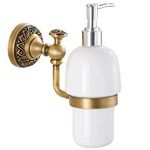 Leyden Antique Brass Finish Solid Brass Material Bathroom Soap & Lotion Dispenser Frosted Glass Bottle and Brass Holder