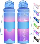 Lunidry 1 Litre Water Bottle, 500ml Kids Water Bottle for School, BPA Free Leakproof Motivational Plastic Drink Bottles with Time Markings, 1l Sports Water Bottles for Running, Gym, Mens