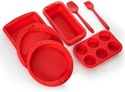 PARMEDU 7in1 Set di Teglie in Silicone Antiaderente Bakeware Teglia per torta Resistente al Calore senza BPA Utensile per Pancakes Crepe Cupcake Muffin Scone, Aggiornamento-Modello BK001