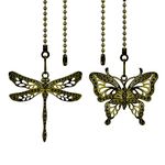 Dotlite Bronze Ceiling Fan Pull Chain Set,Decorative Fan Pull Chain Pendant Extension,12 Inches Lighting & Fan Beaded Ball Fan Pull Chain Extender with Connector,Dragonfly and Butterfly, 2Pack