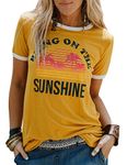 Dresswel Women Bring On The Sunshine T-Shirt Rainbow Graphic Print Short Sleeve Crew Neck Tee Tops Ladies Summer Shirts