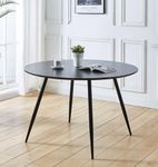 Hallowood Furniture Cullompton Large Round Dining Table, Wooden Effect Top and Black Metal Legs, Black Dining Table, Wooden Dining Table, 120cm Dining Table for Home and Restaurants