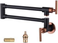 WOWOW Pot Filler Faucet Black and Rose Gold Commercial Wall Mount Stove Faucet, Brass Pot Filler Folding Faucet Over Stove, Kitchen Pot Faucet with Double Joint Swing Arms