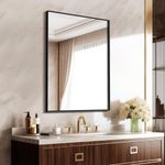 Leyden Bathroom Mirror 26x38 inches, Rectangle Wall Mounted Mirror with Black Aluminum Frame Mirror Decor for Vanity, Bathroom, Living Room, Bedroom