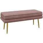 HOMCOM Storage Bench, Velvet-Feel Upholstered End of Bed Bench with Gold Tone Legs, Bench with Storage for Living Room, Entryway, Bedroom, Pink