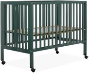 Dream On Me Quinn Full-Size Folding Crib in Olive, Removeable Wheels, Modern Nursey, Adjustable Mattress Support, Portable Crib, Patented Folding System