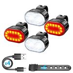 Bike Light 2 Sets，USB Rechargeable LED Bike Front Light and Tail Light（4/6 Lighting Modes）Ultra Bright 2 LED Front Bike Lights，IPX5 Waterproof Mountain Road Bike Lights，Suitable for Men Women and Kids