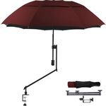 DUOUPA UPF 50+ Adjustable Shade 360 ° Umbrella with Universal Clamp，Outdoor Patio Umbrella, Outdoor Table Umbrella, Yard Umbrella, Market Umbrella with 10 Sturdy Ribs (Wine 49″/Type B)