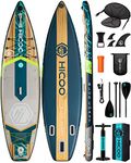 HICOO 11'×34"×6" Extra Wide Inflatable Paddle Board with Kayak Seat, Stand Up Paddle Board, Sup Board with Double Blade Paddle, 10L Waterproof Bag, 16 D-Rings, 3 Removable Fins, Camera Mount