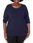 JUST MY SIZE Women's T-Shirt, Plus Size Long Sleeve Cotton Tee, JMS Plus Size Scoop-Neck T-Shirt for Women, Hanes Navy, 2X