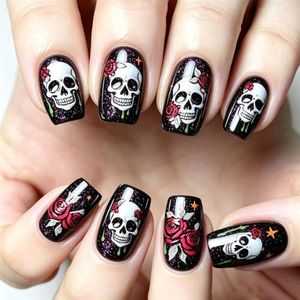 Personalized Halloween False Nails,Pumpkin Skull Black Cat Press on Nails for Women,Cute Halloween Gifts for Women