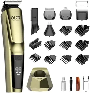 OLOV CYBER Beard Trimmer for Men, 17-in-1 Mens Grooming Kit with 6 Trimmer Heads, Cordless Hair Clippers Rechargeable with Charging Dock, IPX7 Waterproof Wet Dry Use for Body Face Nose & Mustache
