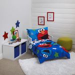 Sesame Street Awesome Buds Elmo/Cookie Monster 4 Piece Toddler Bed Set, Blue/Red/Green