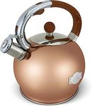 ELITRA Stove Top Whistling Fancy Tea Kettle - Stainless Steel Tea Pot with Ergonomic Handle - 2.7 Quart / 2.6 Liter - Rose Gold