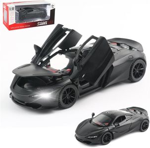 Diecast Toy Car McLaren 720S Sports Car Model,Zinc Alloy Simulation Casting Pull Back Vehicles,1:32 Scale Mini Supercar Toys with Lights and Music for Toddlers Kids Children Gift (720S-Black)