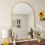 BEAUTYPEAK 24"x36" Arch Bathroom Mirror, Wall Mounted Mirror, Gold Vanity Wall Mirror w/Metal Frame for Bedroom, Entryway, Living Room