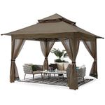 ABCCANOPY 3.6x3.6M Roof Pop up Gazebo Outdoor Canopy Shelter with Netting (Brown)