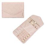 Bagsmart Travel Jewelry Organizer Roll Foldable Jewelry Case for Journey-Rings, Necklaces, Bracelets, Earrings, Soft Pink