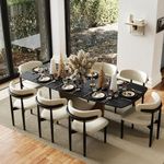 POVISON Dining Table Set for 8, PU Dining Chairs Set of 6 with Matte Black Sintered Stone Dining Table,Bronze Carbon Steel Base(94" Dining Table + 8 Chairs)