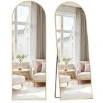 SONGMICS Full Length Mirror, 160 x 50 cm, Arched Full Body Mirror with Stand, Aluminium Alloy Frame, Tempered Glass, for Bedroom, Living Room, Cloakroom, Pale Gold LFM031A01