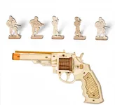 3D Wooden Puzzles Rubber Band Gun Model Craft Kit Unique Gift Mechanical Model Brain Teaser (Revolver Toy)