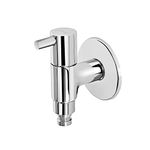 Kamal Washing Machine BIB Tap Sleek with Wall Flange & Nozzle Cock | Pure Brass | Utility Tap for Home & Kitchen - Silver (Pack of 1)