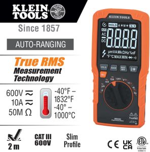 Klein Tools Digital Multimeter MM450 – Auto-Ranging, Backlit Display