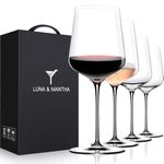 LUNA & MANTHA Wine Glasses Set of 4, 15 oz Hand Blown Crystal Red Wine Glasses, White Modern Wine Glasses with Stem, Ideal Gift for wine Set, Toasting at Weddings or Birthdays