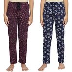 Real Basics Women's Cotton Printed Casual Style Pyjama Pack Of 2(Rb-W-Pj(Ps)-L-P2-(Red Print+Blue Print)_Multicolor_L)