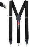 HOLD'EM Mens Elastic No Slip Pin Clip Y Back Suspenders with Leather Trim -Black (Tall, 54" Long)